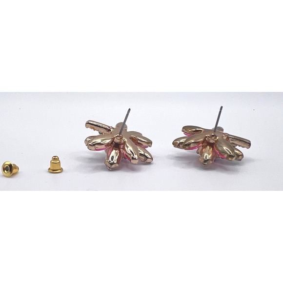 Vintage Rhinestone Flower Earrings Pink AB Crystal Gold Tone Pierced 1" - Picture 3 of 4